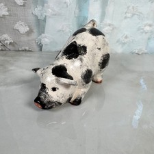 Charming Spotted Pig Figurine Handpainted Ceramic Farmhouse Cottage