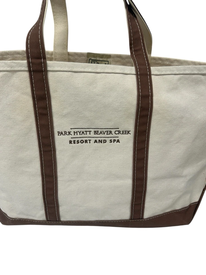 Bolso de Mano LL Bean Boat y Natural/Marrón Grande Abierto Lona Años 90 De Colección Foto 2 de 4