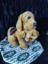 Brown Basset Hound Dog Carrying Puppy Plush 11"