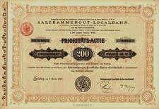 Salzkammergut Localbahn 1890 Salzburg Bad Ischl Wei&szlig;es R&ouml;ssel Mondsee 200 Gulden
