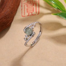 Blue Myanmar Jadeite Rings 925 Silver Stone Natural Burmese Jade