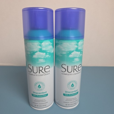 #ad 2 PACK SURE Anti perspirant Deodorant Aerosol Spray 6oz Unscented 24hr Protect $24.95