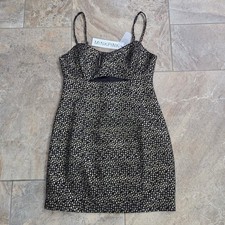 NWT Minkpink Gold Metallic Polka Dot Cutout Mini Dress Black Small
