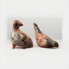 2 Vintage Tonala Mexican Folk Art Pottery Birds Hand Painted 4 inch