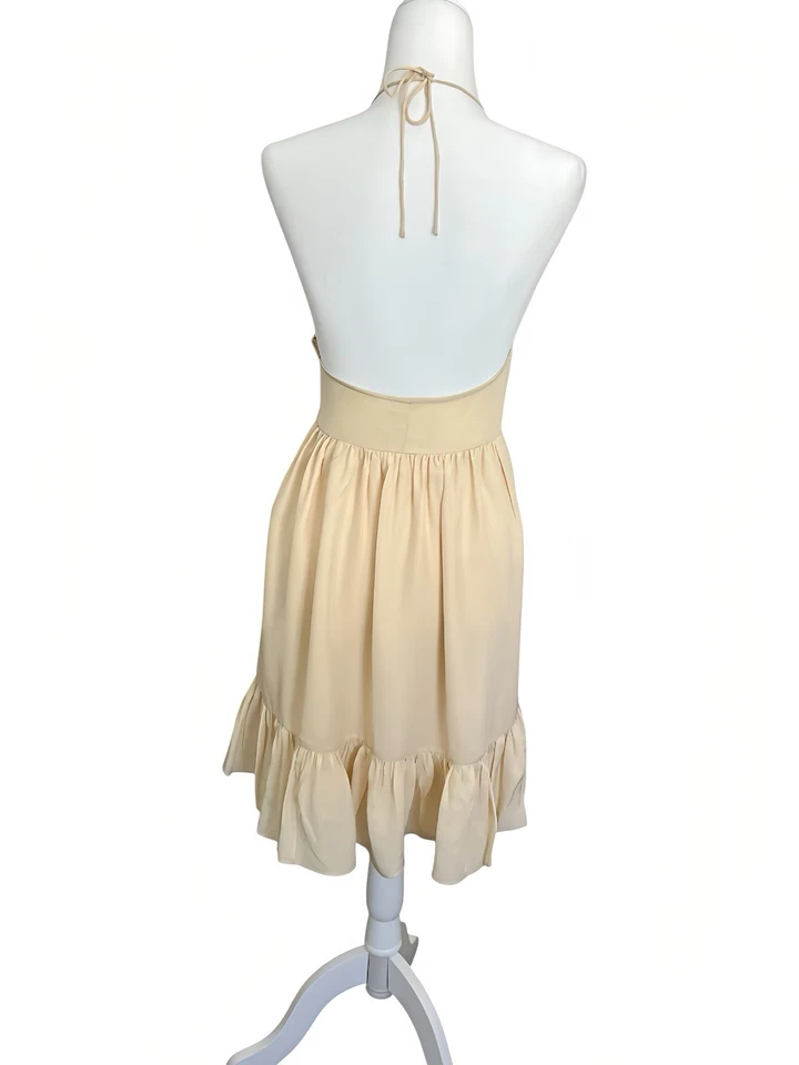 Vestido Jill Stuart 100% Seda Tienda Talla 4 Neutrales Volantes Cuello Halter Elegante y Raro Foto 2 de 4