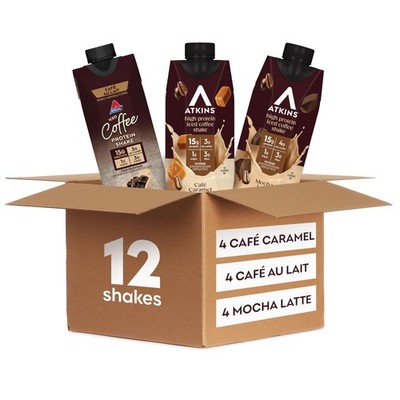 Atkins Coffee Lovers Protein Shake Variety Pack, Mocha Latte, Café Caramel and C