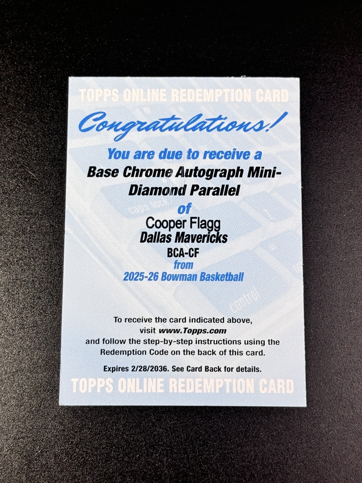 2025-26 Topps Bowman Chrome Cooper Flagg RC Rookie Auto Mini Diamond /100