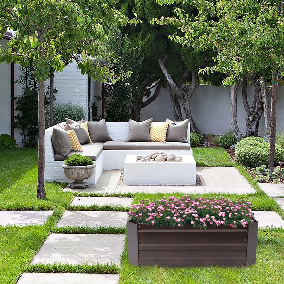 Maceta de cama de jardín rectangular de metal marrón - 32" de ancho x 11,8" de profundidad marrón 32" de ancho x 11,8" Foto 2 de 4