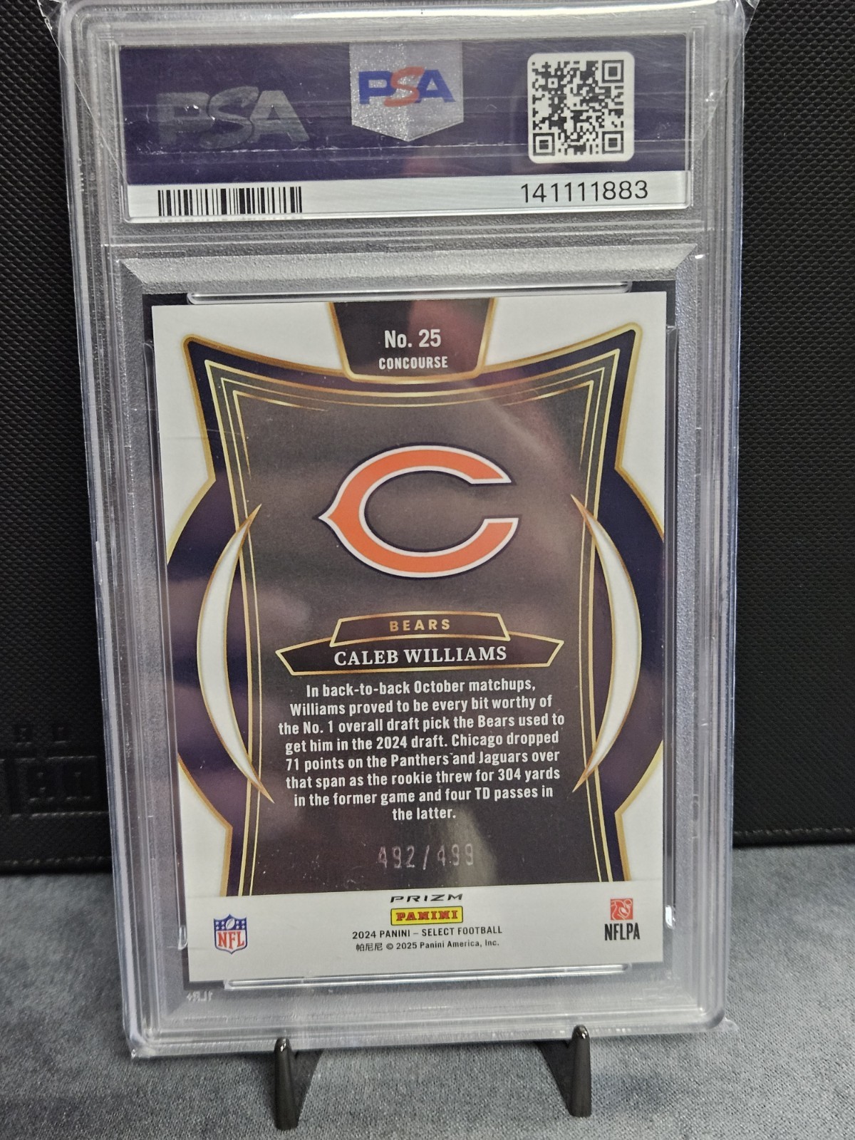 2024 Panini Select Caleb Williams /499 PSA 10 Concourse #25 Orange Shock RC view 5