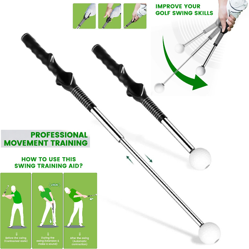 Retractable Golf Swing Aid w/Rhythm Click Sound Golf Grip Trainer Speed Trainin~