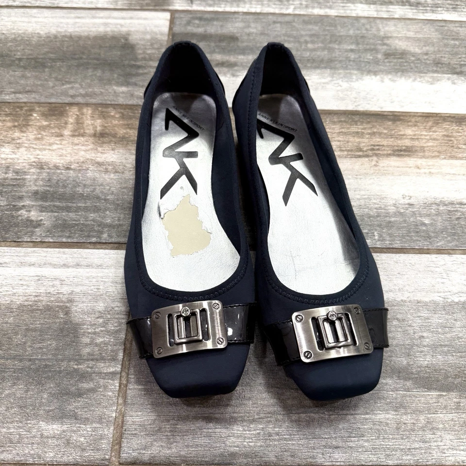 Anne Klein Sport Square Toe Buckle Flat Ballet Shoe Size 9M Navy Women’s - Image 2 of 4