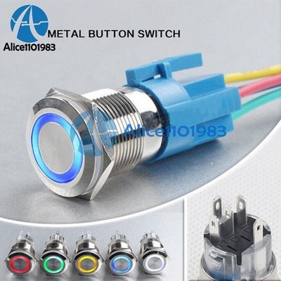 12V 19mm Waterproof Metal 5Pin ON-OFF Lock Car LED Push Button Switch Connector 