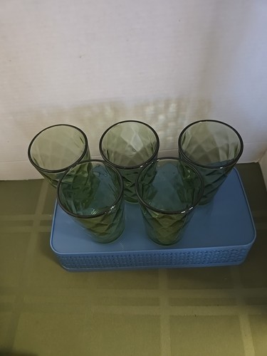 Juego de 5 vasos de jugo verde aguacate óptico diamante vintage - Imagen 2 de 4