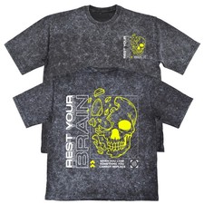 Rest Your Brain Unisex Herren Carbon Grey 240 g/m² French Terry Acid Wash T-Shirt