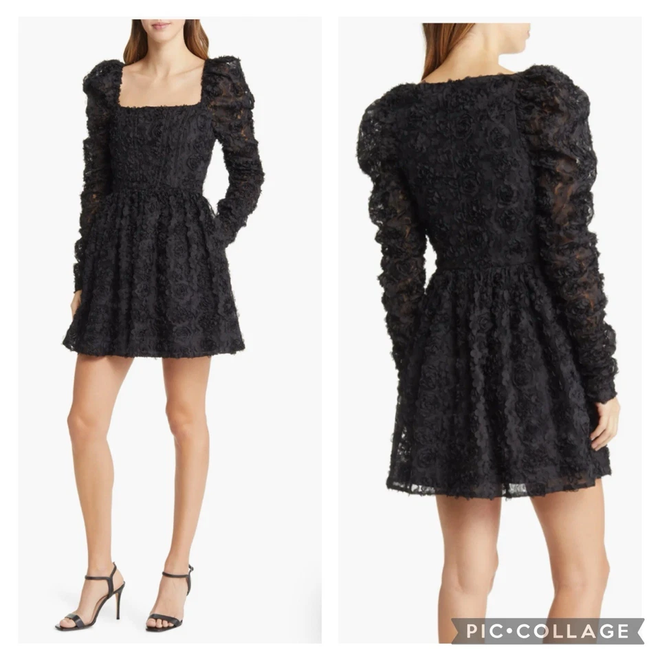 Black Halo Alister Floral Lace Long Sleeve Dress Black 4 - Image 2 of 4