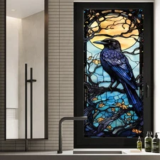 Window Privacy Film Crow Stained Glass Window Film Frosted Glass Cling Privac