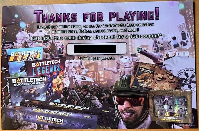 Cupón de tienda Catalyst BattleTech (20 dólares)