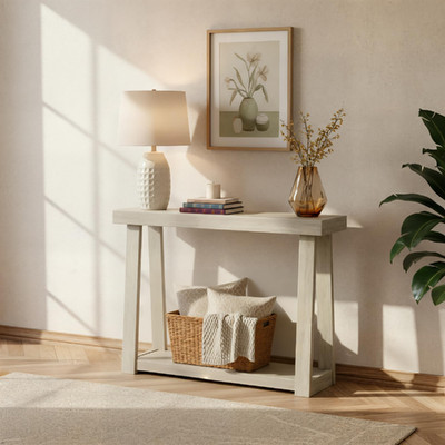 Plank+Beam Plankbeam Solid Wood Console Table Storage 36 Inch Sofa Table Shelf
