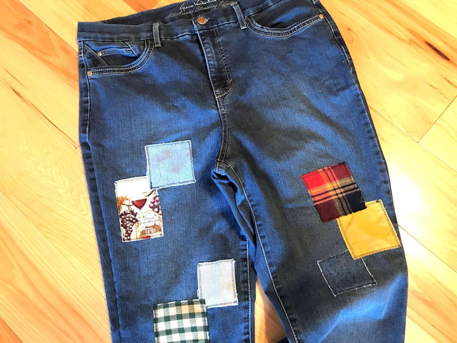 Upcycled Patchwork Jeans, Wine Theme Boho Hippie … - image 3