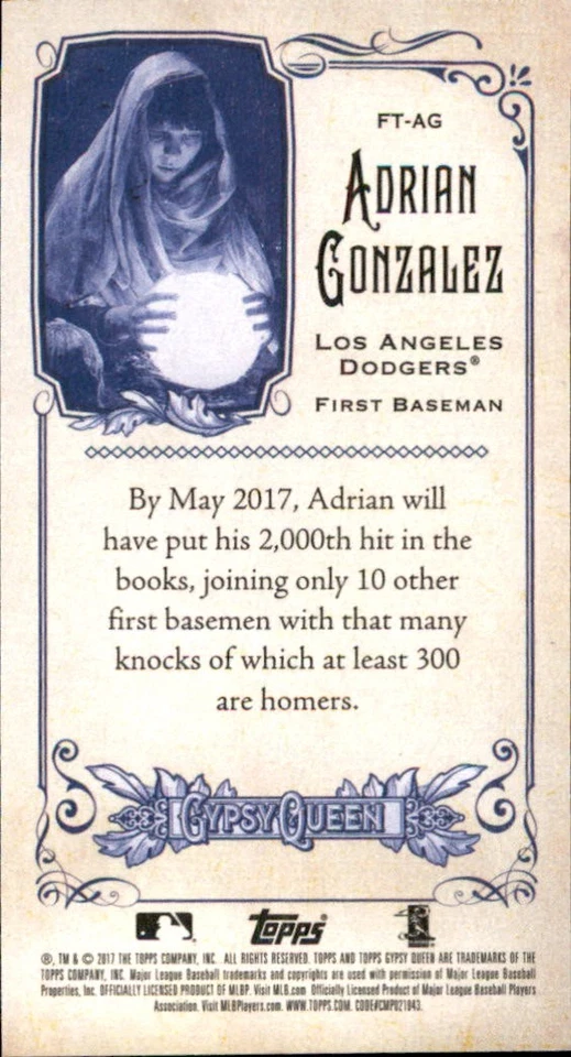 2017 Topps Gypsy Queen Fortune Teller Mini #FTAG Adrian Gonzalez - BB - Image 2 of 2