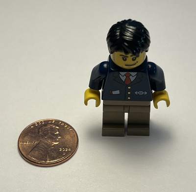 Lego CITY Worker Train Conductor Black Hair Transportation Station Minifigure #2