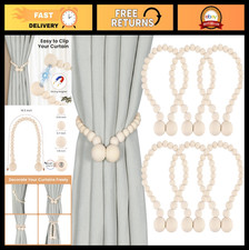 Magnetic Curtain Tiebacks 6 Pack - Wood Bead Holders for Boho, Nursery  Farmhou