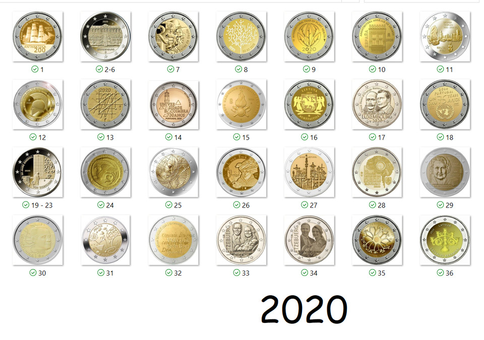 2 euro commémorative 2020 - Tous les pièce disponibles
