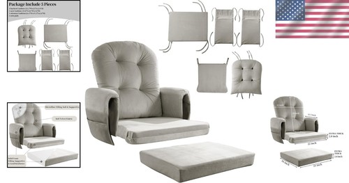 5-Piece Velvet Replacement Cushions for Glider Rocker with Side Pocket - Khaki - Picture 2 of 10