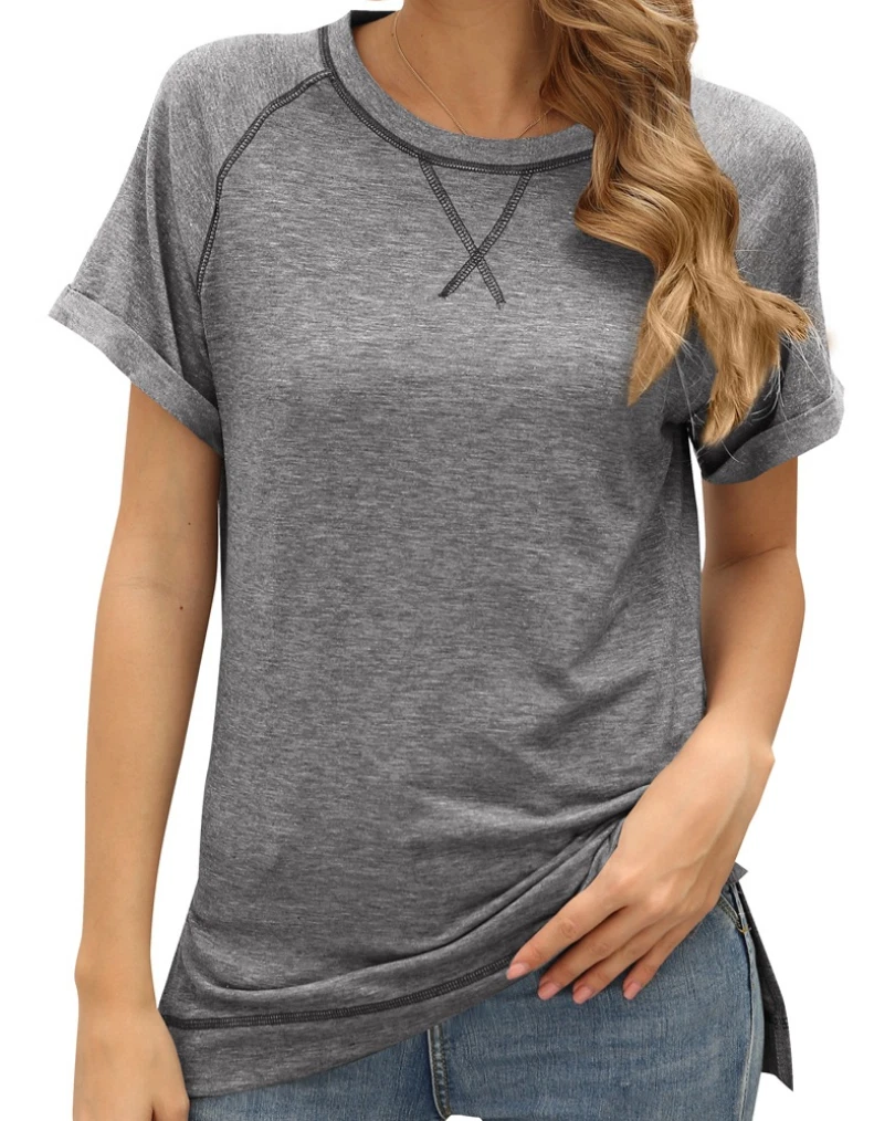 Limitado posponer Comandante Camiseta Mujer Blusa Moda Raglan Manga Corta Moda Gris Deportes Camisetas  Casual | eBay