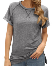 Camiseta Mujer Blusa Moda Raglan Manga Corta Moda Gris Deportes Camisetas Casual