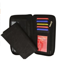 Black Leather Men Lady Checkbook Cover Holder Organizer Zip Around Wallet