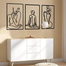 CHENGU 3 Pieces Metal Minimalist Abstract Woman Wall Art Line Drawing Wall Art