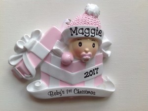personalized baby girl first christmas ornament