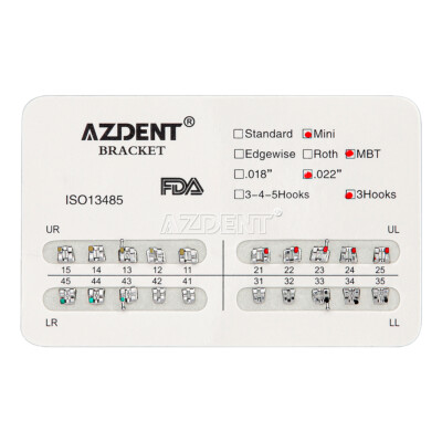 AZDENT Dental Ortho Bracket Braces Mini Roth.022 Hook 345/Arch Wire Nature Round