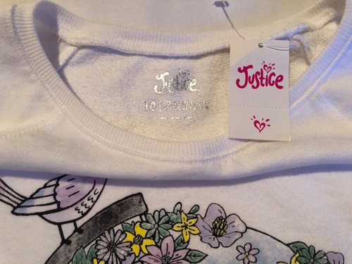 New JUSTICE White Sweatshirt Beautiful Place Glitter Flower Globe Bird Size 10 - Picture 3 of 4