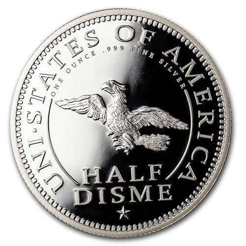 1 oz Proof .999 Fine Silver Round BU Half Disme 225th Anniv 1792-2017 in Capsule - Picture 2 of 3