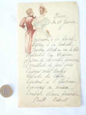 HANDSCHRIFTLICHES MENÜ ENDE 19. JANUAR 28. JANUAR MIT AQUARELLBEMALTEM PAAR
