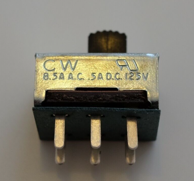 CW DPDT 6-Pin Vertical Slide Switch For PCB – 10x16x8mm, 125V .5A DC / 8.5A AC