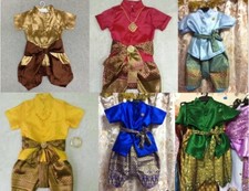 Thai Shirt Traditional Kids Costume Thai fabric sewing well Royal style  Sash
