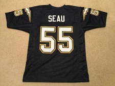 Junior Seau UNSIGNED CUSTOM Sewn Stitched Blue Jersey - M, L, XL, 2XL