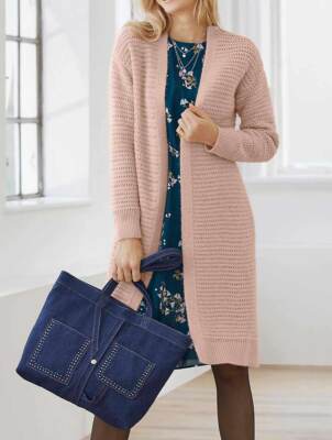 LINEA TESINI Damen Designer-Kuschel-Longstrickjacke, puder