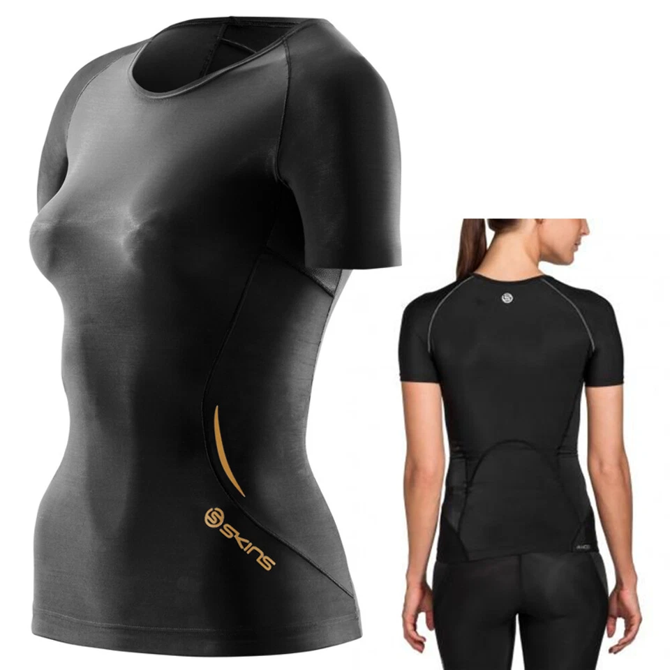 Skins A400 Womens Compression Short Sleeve Top (Black) | GREAT BARGAIN - Image 2 of 4