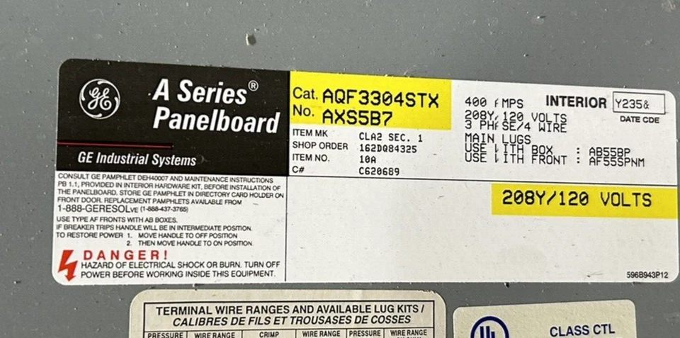Placa de panel GE 400 Amp 208V 3PH 4W MLO serie A AQF3304STX 🟦 Foto 2 de 4
