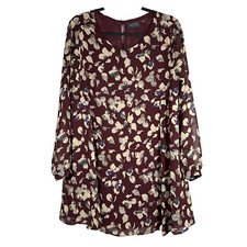 ASTR Medium Burgundy Wine Floral Sheer Long Sleeve Shift Dress