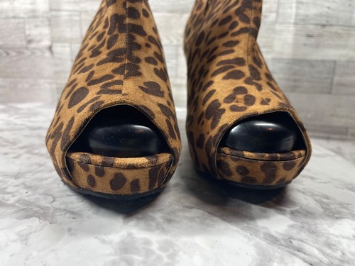 Torrid Boots Women 12M Shoes Brown Suede Leopard Print Hidden Peep Wedge Bootie - Picture 4 of 19