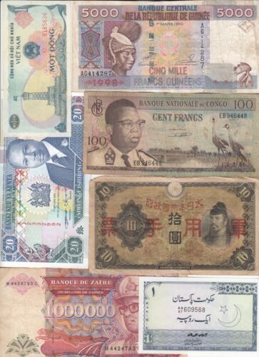 All Different World Banknotes, Collection, Mixed Condition, Lot of 7/a - Picture 1 of 2