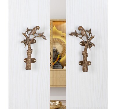 Brass Parrot On Tree Design 8 Inches Brass Door Handle Pair