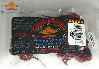 6  DRIED CAROLINA REAPER Pods - WORLDS HOTTEST CHILI PEPPER - Super Hot Quality