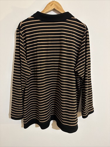 SWISH Black Size 20 Women’s Jumper Striped Black Beige Long Sleeve Zip - Picture 10 of 12