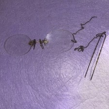 Antique 1920s Pinch Nez Glasses Pinch Nose Spectacles Gold Tone With Case